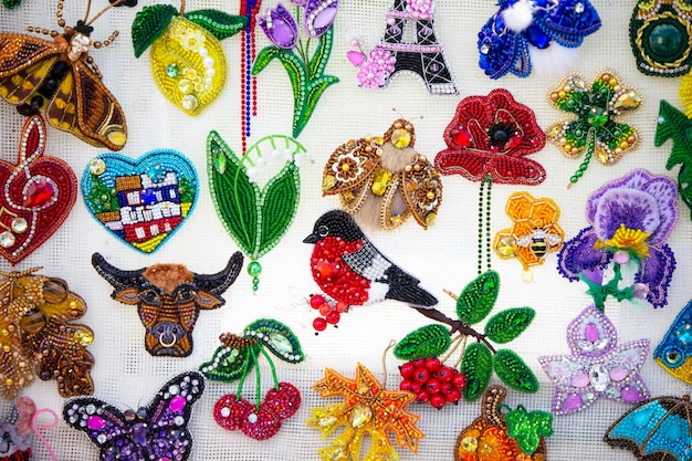 Collection of embroidered samples in different styles