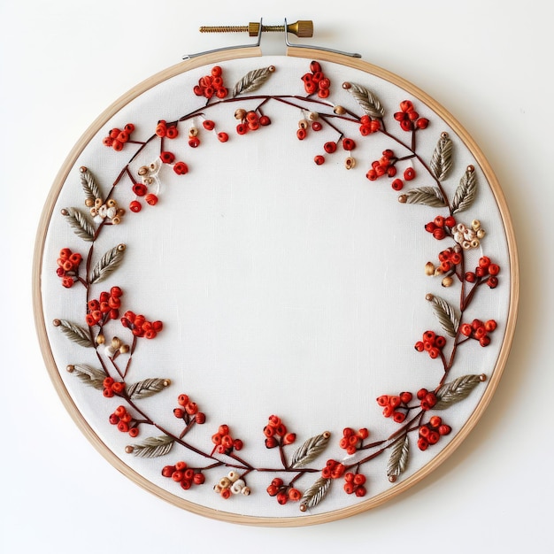 Close-up of embroidered hoop with floral pattern