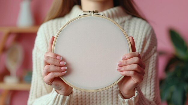 Hands holding finished embroidered hoop